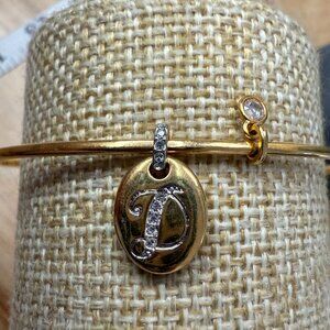 Nandri Gold-Tone Initial "D" Charm Bracelet With Rhinestone Accents & Adjustable